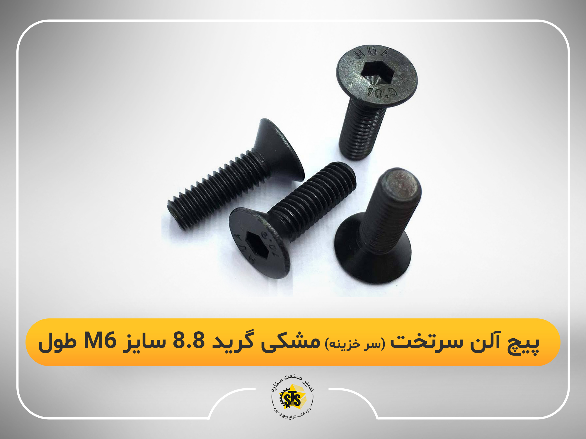 پیچ آلن سر تخت (سر خزینه) مشکی گرید 8.8 سایز M6 طول