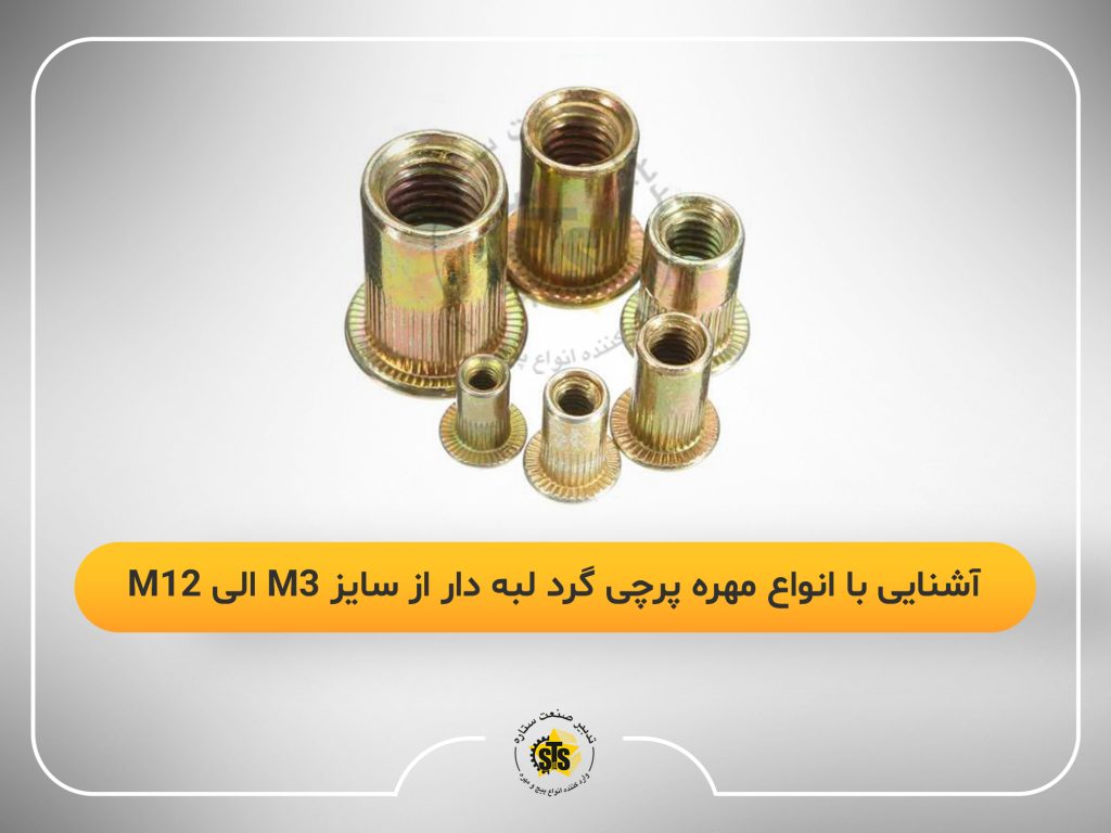 آشنایی با انواع مهره پرچی گرد لبه دار از سایز M3 الی M12